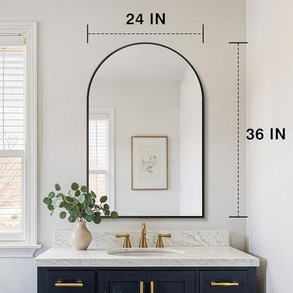 FICTOR 2 Pack 24" x 36" Arched Bathroom Vanity Mirror for Over Sink, Black