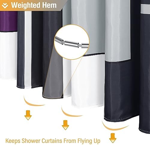 BTTN 36x72 Half Modern Geometric Waterproof Fabric Shower Curtain, Purple