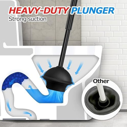 FORASTO 2Pack 2 in 1 Toilet Brush and Plunger Set, Extended Handle Plunger,Toilet Bowl Brush Plunger Set,Bathroom Cleaning Tools,Toilet Brush Plunger Combo,Cleaning Supplies，Black