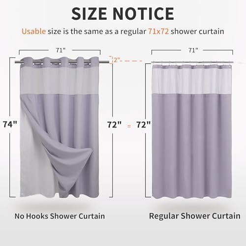RiverDream Heavyweight Waffle No Hook Shower Curtain with Liner,Lilac,71x74