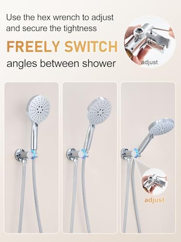 Woindo Shower Faucet Set 10" Rain Shower Head/8'' Side Shower Head and 3 Setting Handheld Ceiling Mount 3 Push Button Diverter Complete Rainfall Round Shower System Included Valve Trim Kit