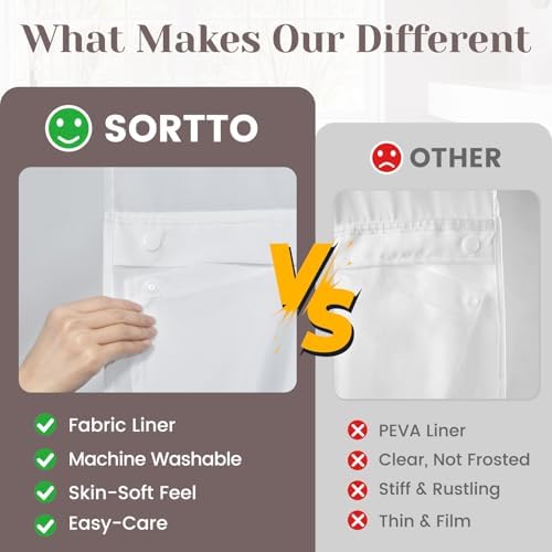 SORTTO No Hook Slub Shower Curtain with Liner, 36x74, Black