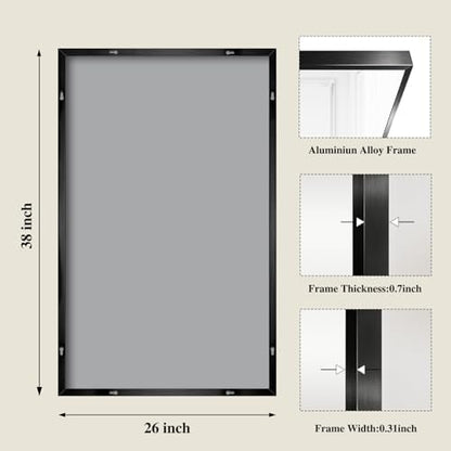 Koonmi Black Mirrors for Wall, 26x38 Inch Bathroom Mirror, Rectangular Wall Mirror for Living Room Bedroom Bathroom, Hangs Horizontally or Vertically