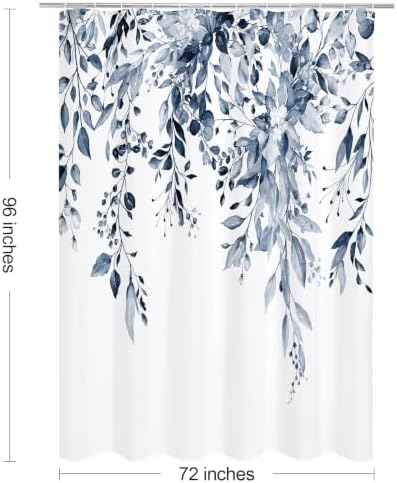 Gibelle Navy Eucalyptus Shower Curtain, Watercolor Floral Print, 72x96