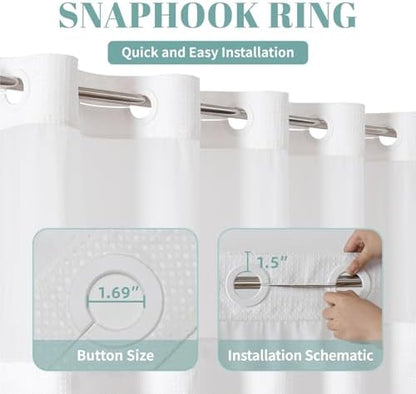 eachope No Hook Waffle Shower Curtain with Snap-in Liner, 71x74 Inch, White