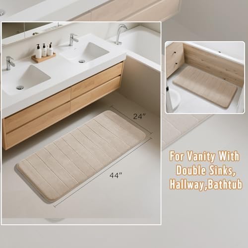 Yimobra Long Bath Mat 44"x24", Super Soft Quick Dry Memory Foam Bathroom Rug, Water Absorbent, Non Slip Backing Machine Washable for Tub Shower, Thick Comfort Support, Beige