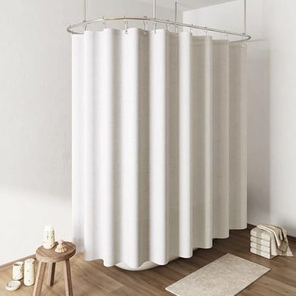 Naturoom Linen Shower Curtain 108x72 Inch for Bathroom Beige White 1 Panel