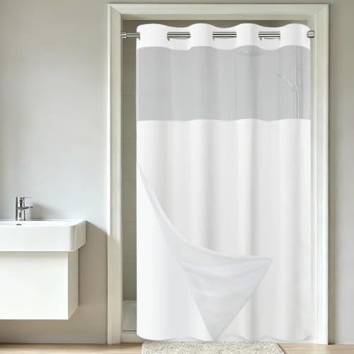 SORTTO No Hook Slub Shower Curtain with Liner, 54x74, White