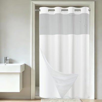 SORTTO No Hook Slub Shower Curtain with Liner, 54x74, White