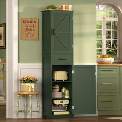 TEENFON Tall Bathroom Cabinet, Storage Cabinet with 6 Shelves & Drawer