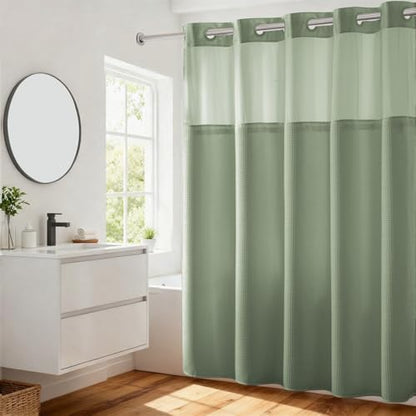 RiverDream Heavyweight Waffle No Hook Shower Curtain with Liner,Green,71x74