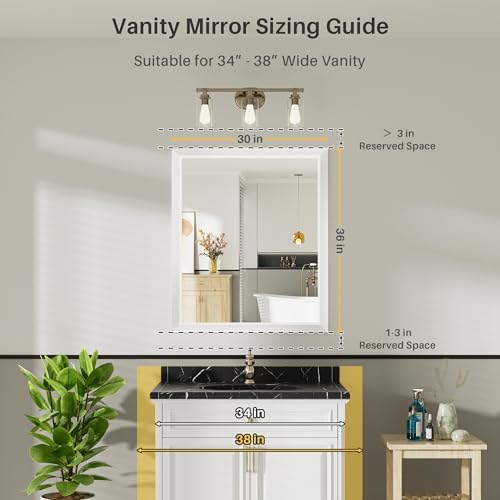 Briivue Bathroom Wall Mirror, White Metal Frame, 36x30 Inch
