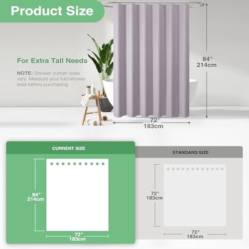 Dynamene Extra Long Waffle Shower Curtain 256 GSM Fabric 72"x84" Lavender