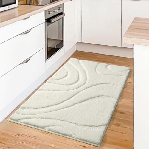 DEXDE Bathroom Rugs 20x32 Non Slip Bath Mats for Floor Shower Tub, White