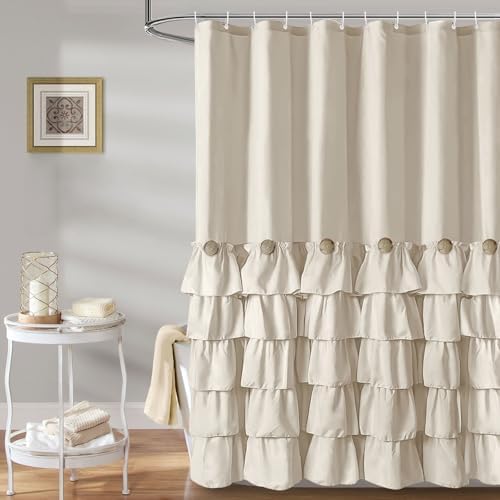 Seasonwood Beige Ruffle Shower Curtain Neutral Shower Curtain 72 x 72