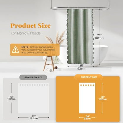 BTTN Stall Boho Scalloped Linen Textured Shower Curtain, 36x72, Sage Green