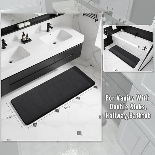 Yimobra Bathroom Runner 55"x24", Non Slip Memory Foam Bath Mat, Super Soft Water Absorbent Hallway Carpet, Machine Washable Rug for Vanity Tub Shower, Black