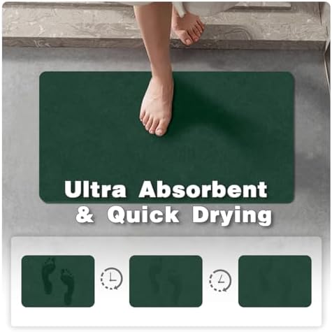 TYUU Thin Bath Mat, Small Bathroom Rugs Non Slip Washable, 20x30 Dark Green