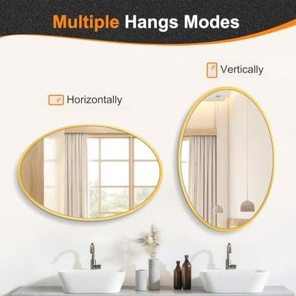 Delma 38x26 Gold Oval Bathroom Mirror for Over Sink, Aluminum Frame