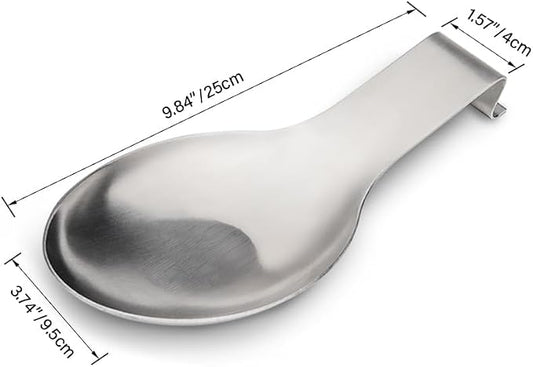 VanlonPro Stainless Steel Spoon Rest, Spatula Ladle Holder, Stainless Steel Utensil Spoon Rest Holder, Brushed Finish, Dishwasher Safe 9.8 x 3.7 Inch (Silver 2PCS)