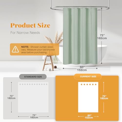 BTTN 60x72 Linen Textured Waterproof Fabric Shower Curtain Set, Sage Green
