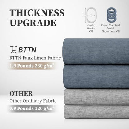 BTTN 108x72 Linen Textured Waterproof Cloth Shower Curtain Set, Blue Grey