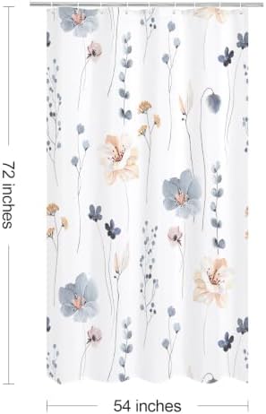 Gibelle Blue Beige Watercolor Floral Fabric Shower Curtain, 54x72