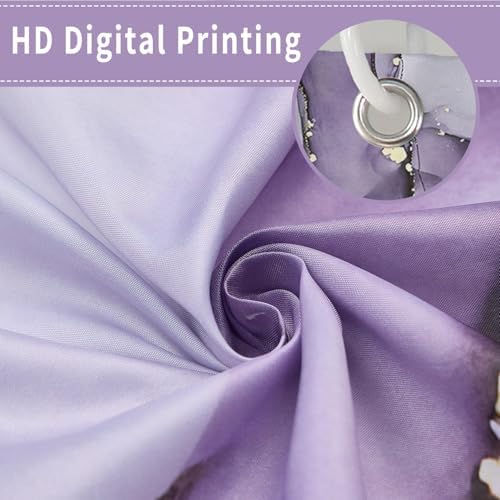 Purple Marble Shower Curtain, Modern Abstract Luxury Purple Gold Ink Texture Watercolor Art Bathroom Curtains Ombre Machine Washable Waterproof Fabric Bathtub Curtain Set with Hooks 72" Wx84 L