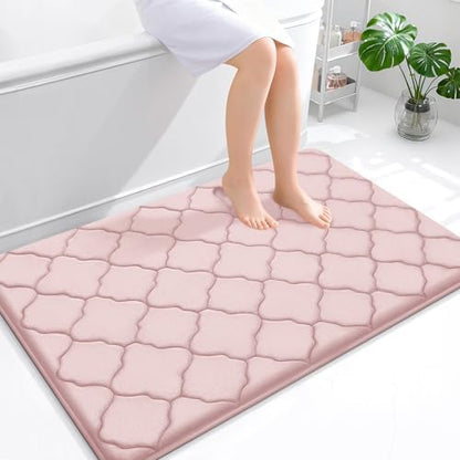 OLANLY Memory Foam Bath Mat Rug 47x32, Ultra Soft Bathroom Rugs, Pink