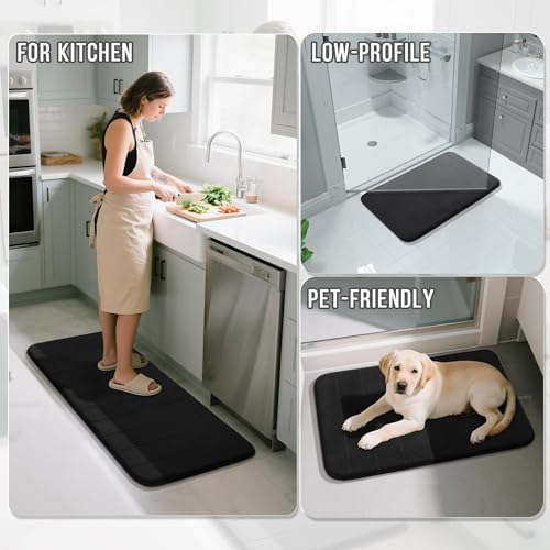 Yimobra Memory Foam Bathroom Mat Set, 31.5 x 20 & 24 x 20 in, Black