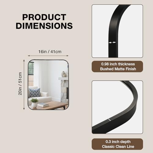 16"x20" Bathroom Mirrors for Over Sink, Matte Black Rectangle Vanity Mirror