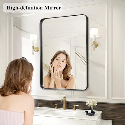 Black Bathroom Vanity Mirror Over Sink 24x32, Large Wall Rectangle Mirror
