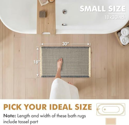 MIULEE Set of 2 Waffle Bathroom Rugs Dark Grey&Yellow Bath Mat 18x30 Inch