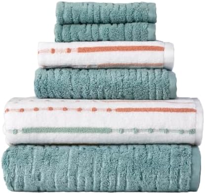 SKL Home CloudSoft/Modesto Stripe Bath Towel Set, 6-Piece, Teal/Multi