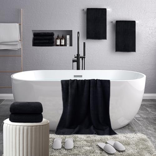 HOMEXCEL 8PK Bath Towel Set, Soft Absorbent, 2 Bath, 2 Hand, 4 Wash, Black