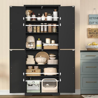 Tall Pantry Cabinet with 4 Doors & 2 Adjustable Shelves, Kitchen Cabinet