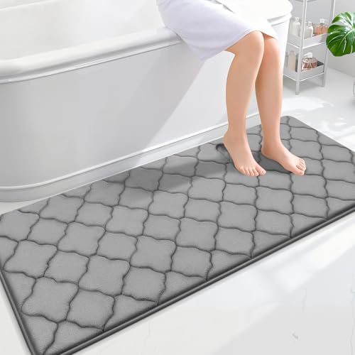 OLANLY Memory Foam Bath Mat Rug 59x24, Ultra Soft Bathroom Rugs, Grey