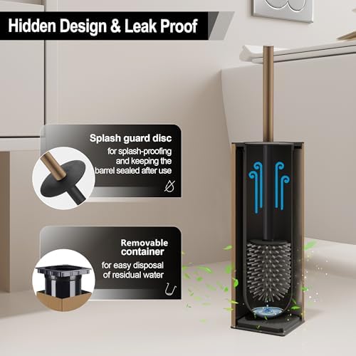 BGL Toilet Brush with Holder for Bathroom Matte Brushed Brass Aluminium Standing for Bathroom Toilet Bowl Cleaner Brush and Holder Set, Square Design
