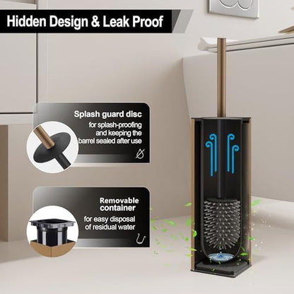 BGL Toilet Brush with Holder for Bathroom Matte Brushed Brass Aluminium Standing for Bathroom Toilet Bowl Cleaner Brush and Holder Set, Square Design