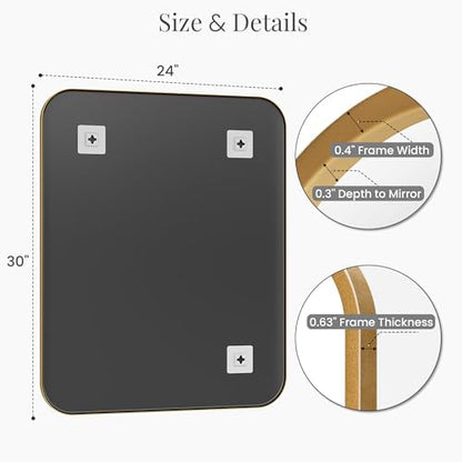 2-Pack 24x30 Inch Antique Gold Rounded Rectangle Vanity Mirrors