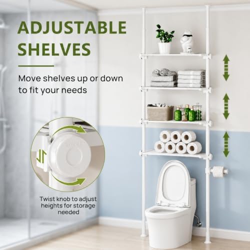 ALLZONE Tension Mount Over The Toilet Storage Shelf, No-Drill, Slim Design
