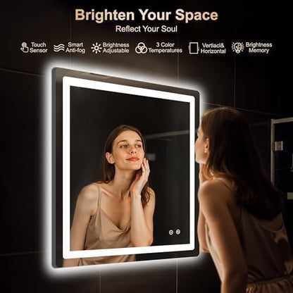 Delma 30x30 LED Bathroom Vanity Mirror with Lights, Anti-Fog, Dimmable