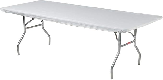 Kwik-Covers 8' Rectangle Plastic Table Covers 30" x 96", Bundle of 5 (White)