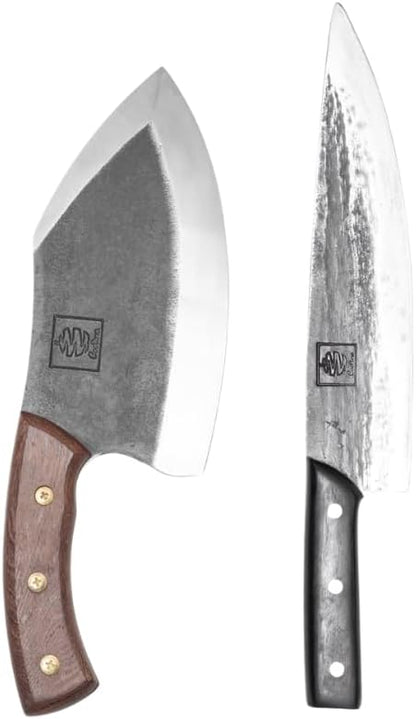 COOLINA Alpha Duo Knife Set - Lixy Cleaver & Tungsten XL Chef Knife, Hand-Forged High-Carbon Steel, Razor-Sharp, Full Tang, Ergonomic Handle