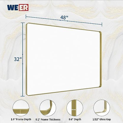 WEER Gold Bathroom Vanity Mirror 48X32 Inch