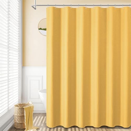 Dynamene Extra Long Waffle Shower Curtain 256 GSM Fabric 72"x84" Gold