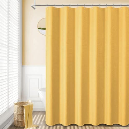 Dynamene Extra Long Waffle Shower Curtain 256 GSM Fabric 72"x84" Gold