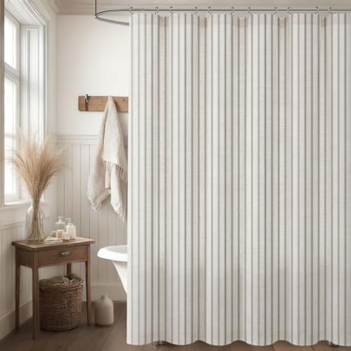 Farmhouse Striped Shower Curtain Sage Green Vintage Linen Curtain 72W X 72L