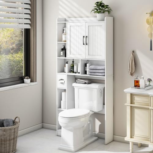 Vabches Farmhouse Over The Toilet Storage Cabinet with Barn Door, White