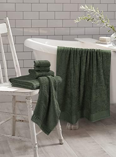 GLAMBURG 100% Cotton Ultra Soft 6 Pack Towel Set, Contains 2 Bath Towels 28x55 Inches, 2 Hand Towels 16x24 Inches & 2 Wash Coths 12x12 Inches, Compact Absorbent Lightweight & Quickdry - Olive Green